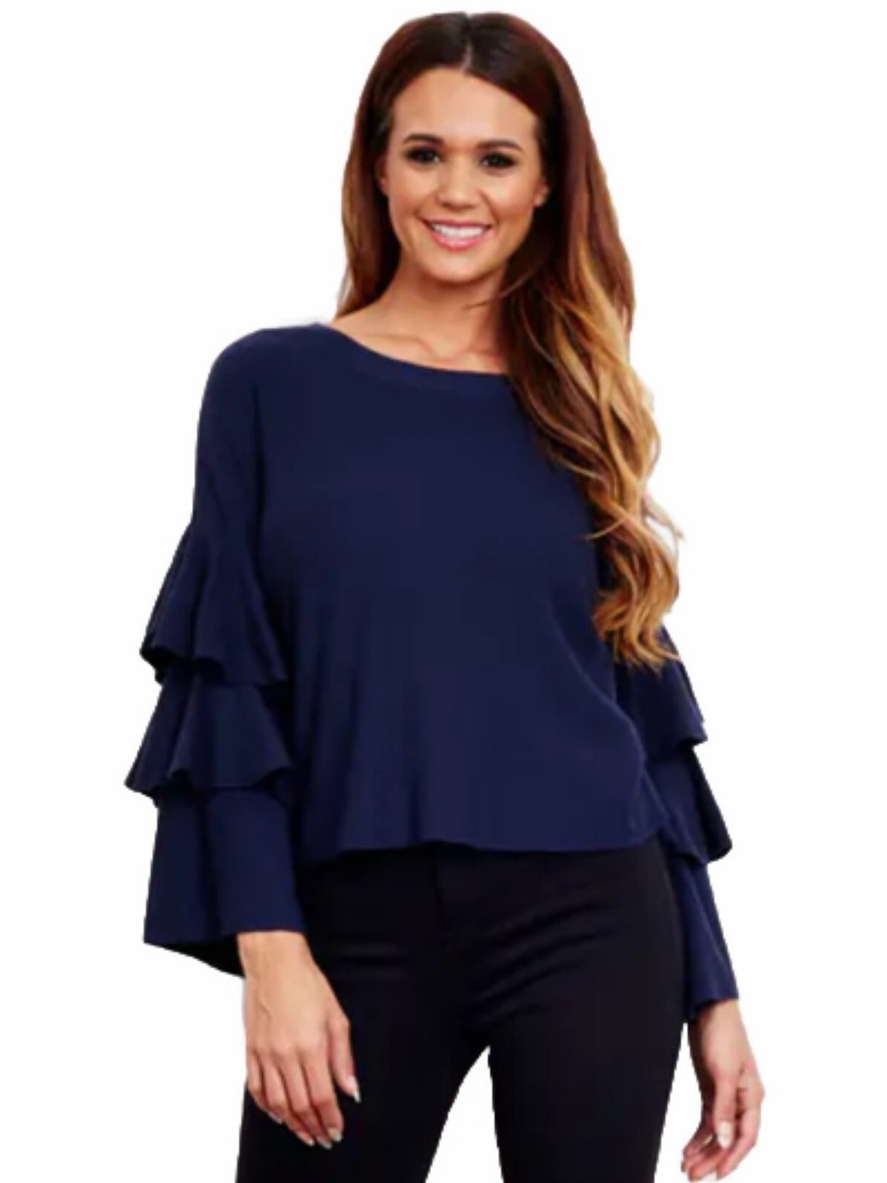 Banana Republic Navy Tiered Ruffle Sleeve Long Sleeve Tee